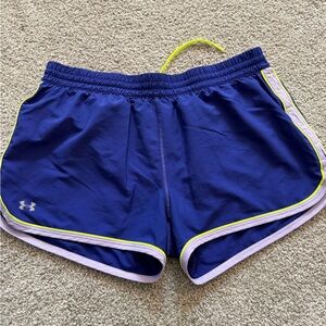 UA Women's Purple and Neon Trim Athletic Shorts